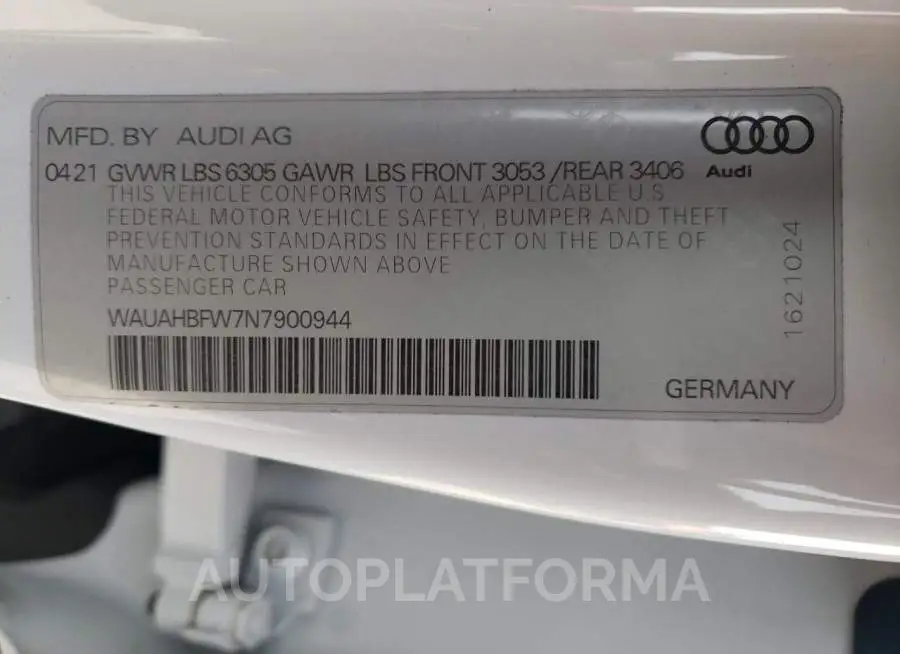 AUDI RS E-TRON 2022 vin WAUAHBFW7N7900944 from auto auction Copart