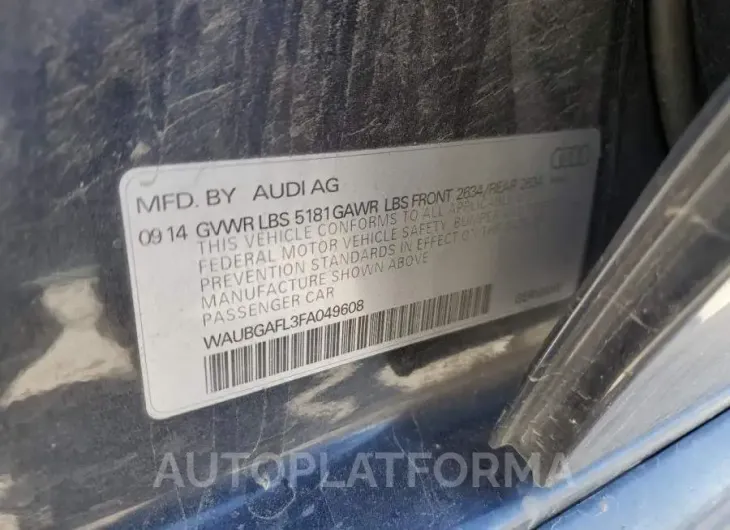 AUDI S4 PREMIUM 2015 vin WAUBGAFL3FA049608 from auto auction Copart