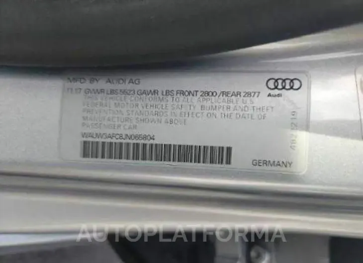 AUDI A7 PREMIUM 2018 vin WAUW3AFC8JN065804 from auto auction Copart