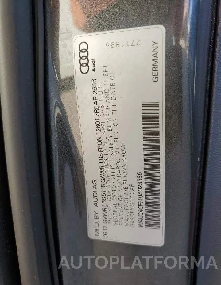 AUDI S5 PRESTIG 2018 vin WAUC4CF50JA023986 from auto auction Copart