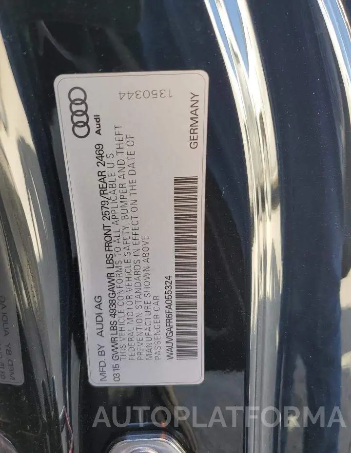 AUDI S5 PRESTIG 2015 vin WAUVGAFR6FA055324 from auto auction Copart