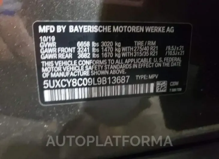 BMW X6 M50I 2020 vin 5UXCY8C09L9B13687 from auto auction Copart