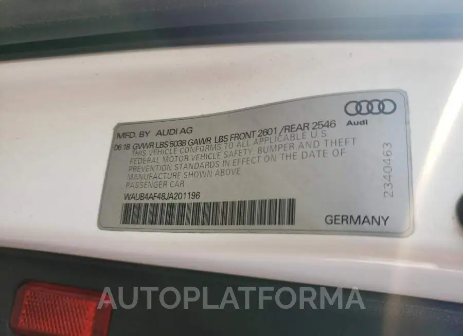 AUDI S4 PREMIUM 2018 vin WAUB4AF48JA201196 from auto auction Copart