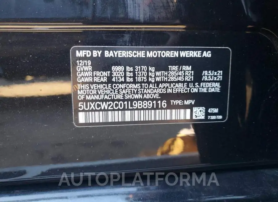 BMW X7 XDRIVE4 2020 vin 5UXCW2C01L9B89116 from auto auction Copart