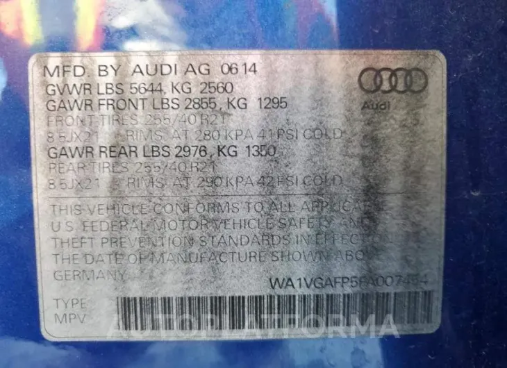 AUDI SQ5 PRESTI 2015 vin WA1VGAFP5FA007454 from auto auction Copart