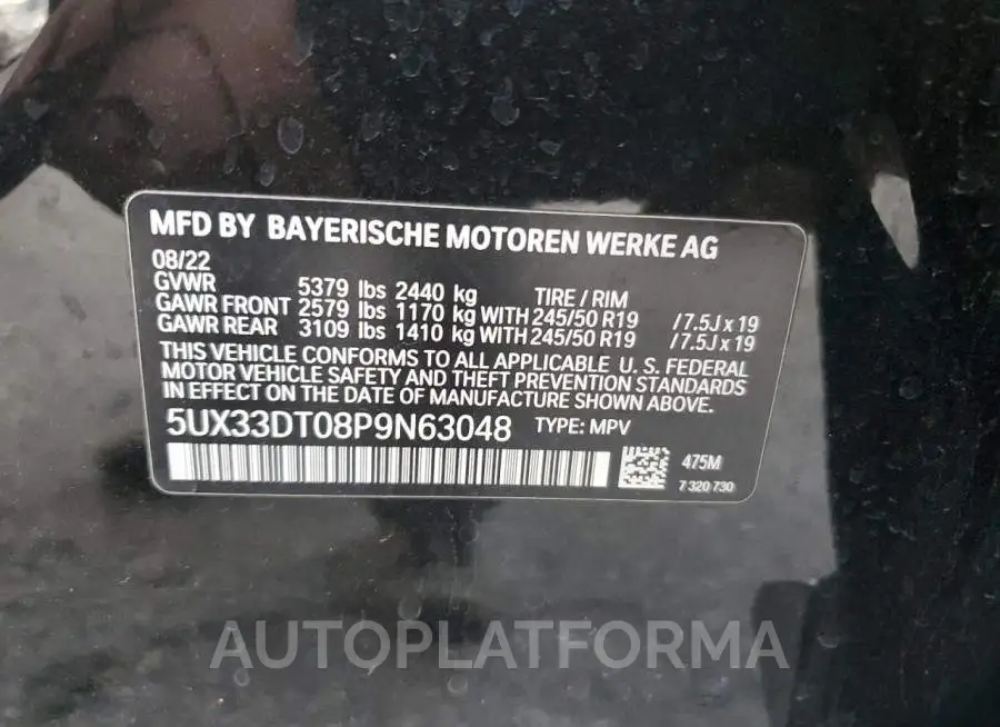 BMW X4 XDRIVE3 2023 vin 5UX33DT08P9N63048 from auto auction Copart