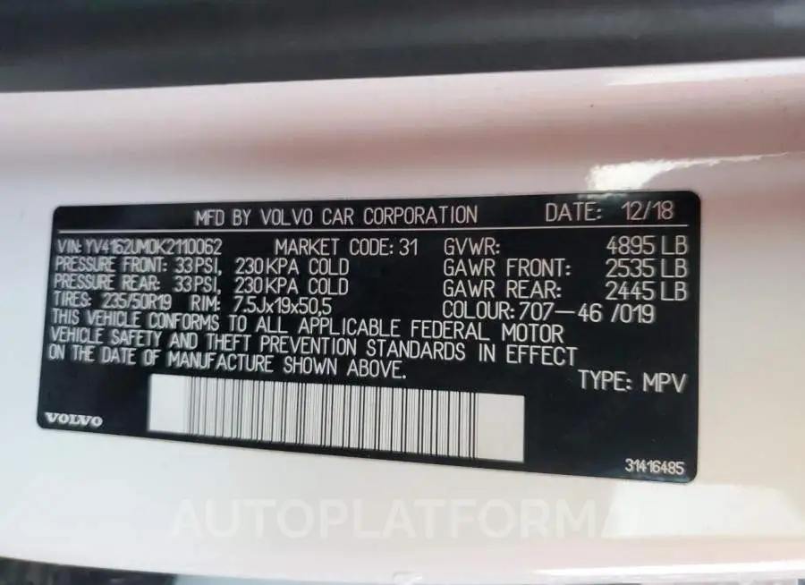 VOLVO XC40 T5 R- 2019 vin YV4162UM0K2110062 from auto auction Copart