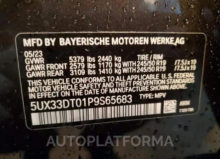 BMW X4 XDRIVE3 2023 vin 5UX33DT01P9S65683 from auto auction Copart