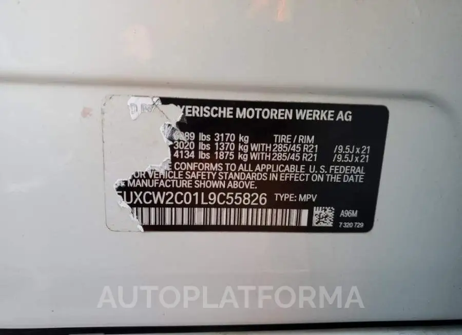 BMW X7 XDRIVE4 2020 vin 5UXCW2C01L9C55826 from auto auction Copart