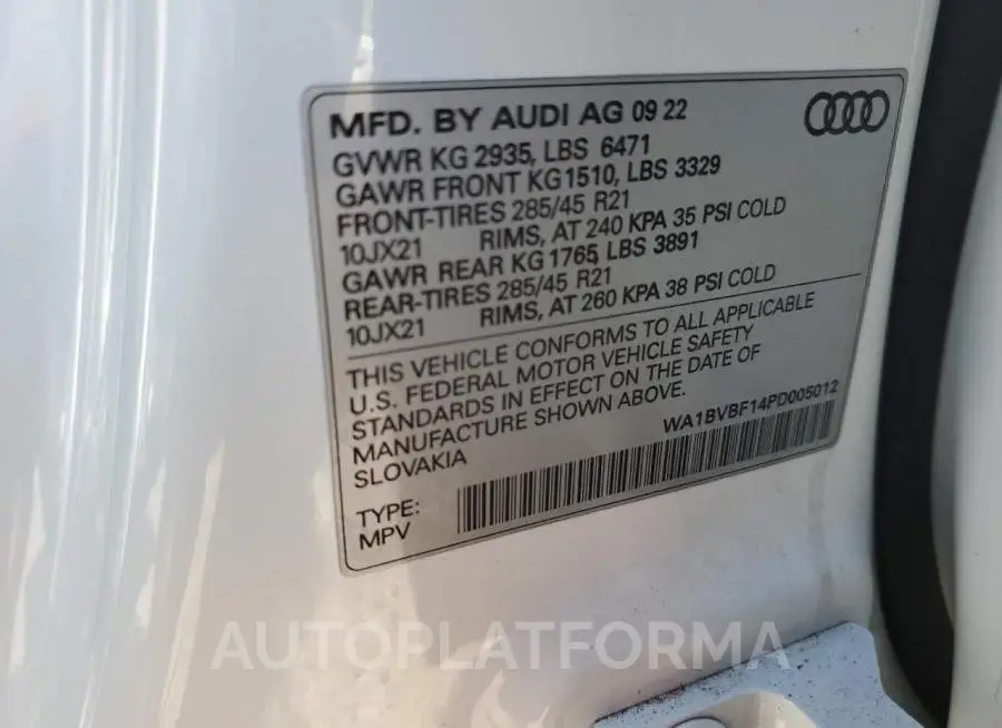 AUDI Q8 PREMIUM 2023 vin WA1BVBF14PD005012 from auto auction Copart