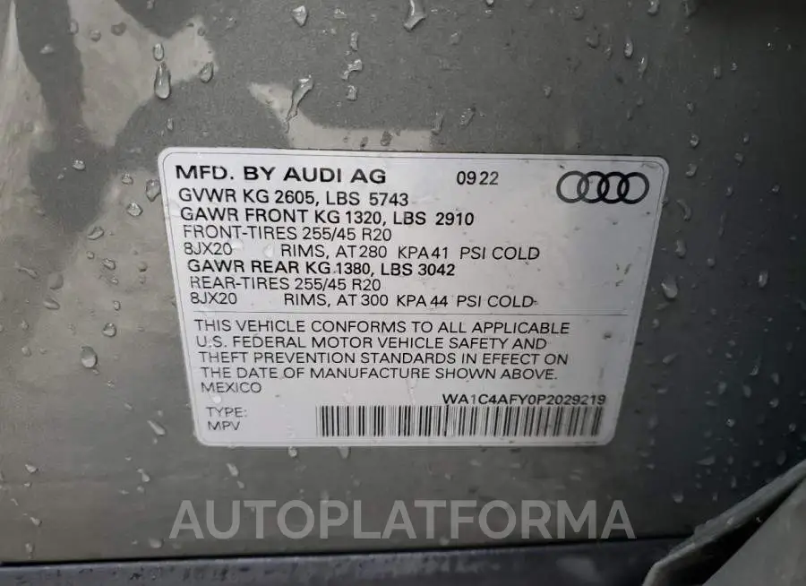 AUDI SQ5 PRESTI 2023 vin WA1C4AFY0P2029219 from auto auction Copart