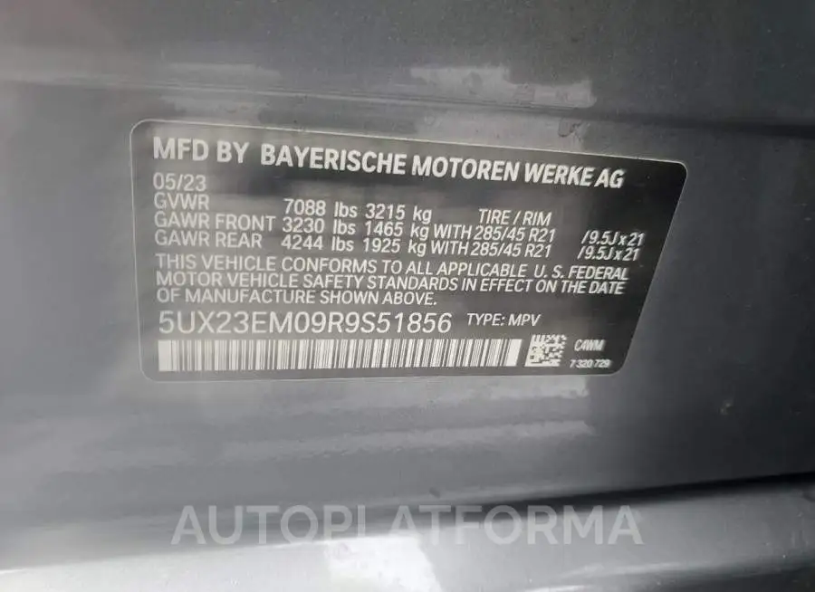 BMW X7 XDRIVE4 2024 vin 5UX23EM09R9S51856 from auto auction Copart