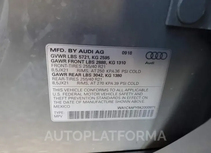 AUDI SQ5 PRESTI 2019 vin WA1C4AFY5K2000971 from auto auction Copart