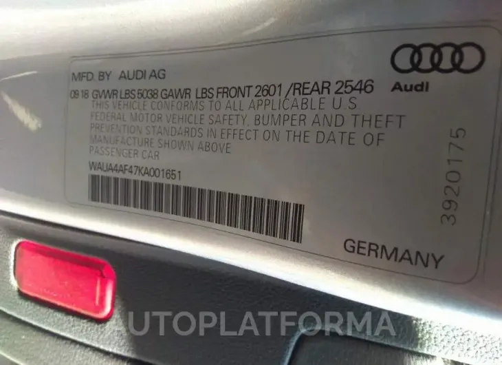 AUDI S4 2019 vin WAUA4AF47KA001651 from auto auction Iaai