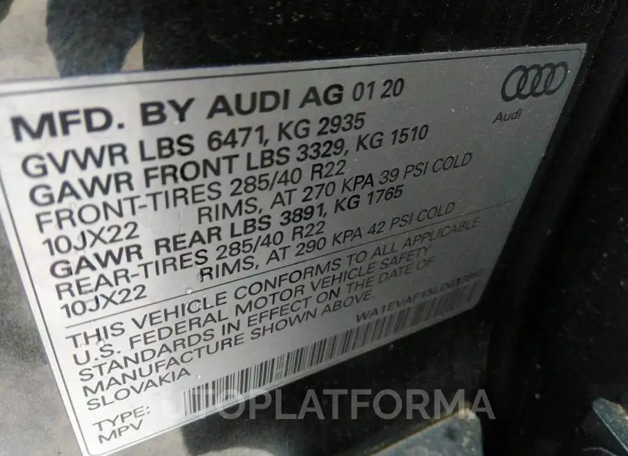 AUDI Q8 2020 vin WA1EVAF15LD013895 from auto auction Iaai