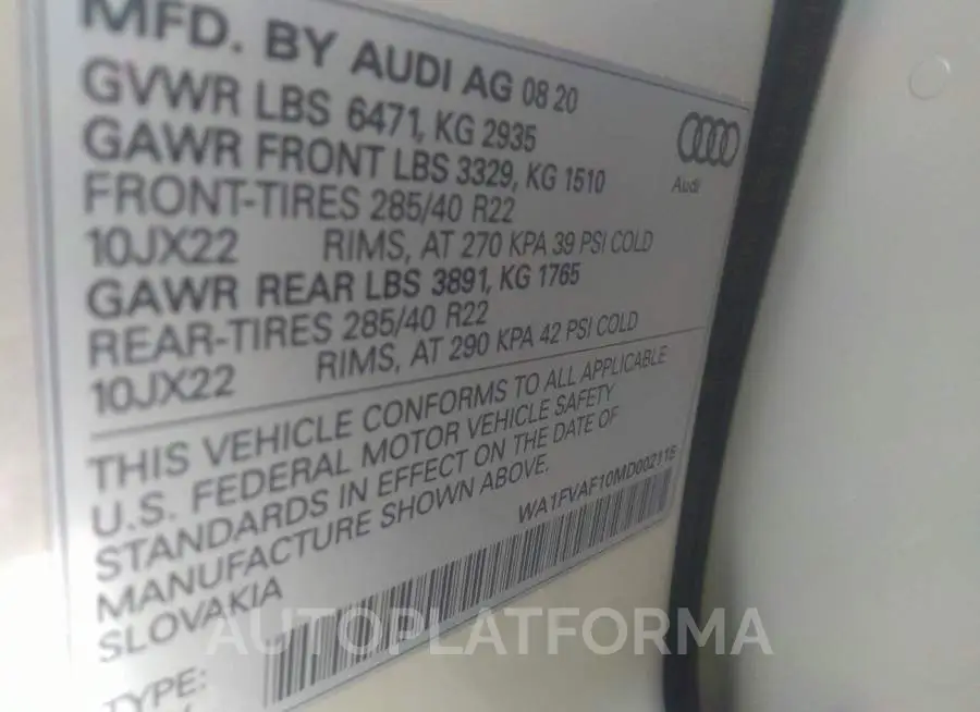 AUDI Q8 2021 vin WA1FVAF10MD002115 from auto auction Iaai