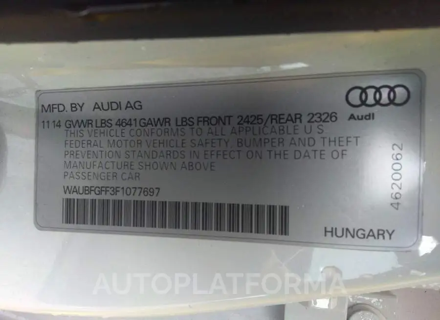 AUDI S3/A3 2015 vin WAUBFGFF3F1077697 from auto auction Iaai