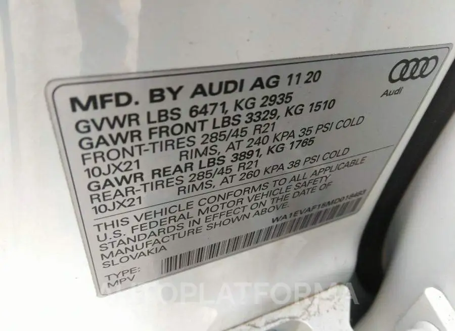 AUDI Q8 2021 vin WA1EVAF15MD018483 from auto auction Iaai