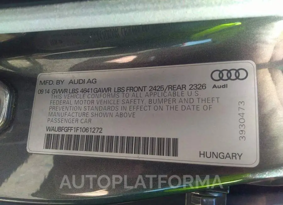 AUDI S3/A3 2015 vin WAUBFGFF1F1061272 from auto auction Iaai