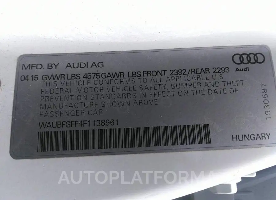 AUDI S3/A3 2015 vin WAUBFGFF4F1138961 from auto auction Iaai