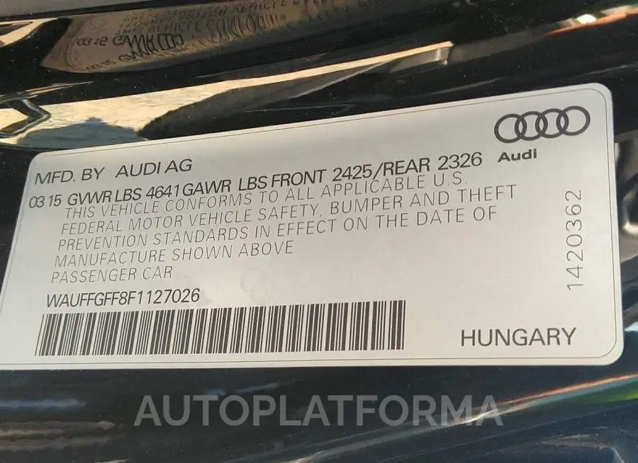 AUDI S3 2015 vin WAUFFGFF8F1127026 from auto auction Iaai