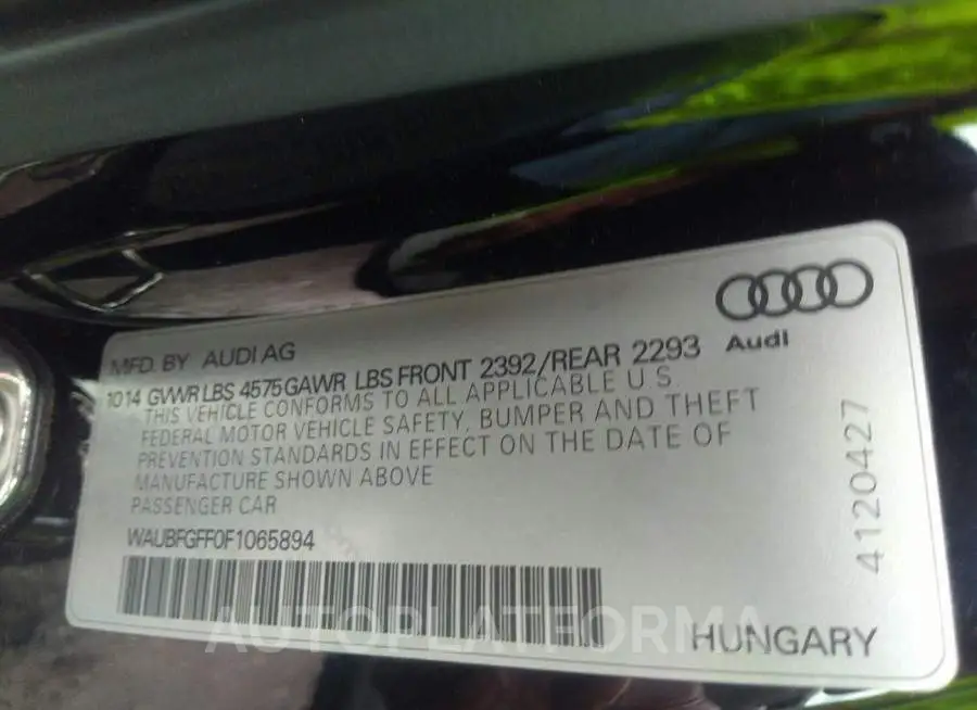 AUDI S3/A3 2015 vin WAUBFGFF0F1065894 from auto auction Iaai