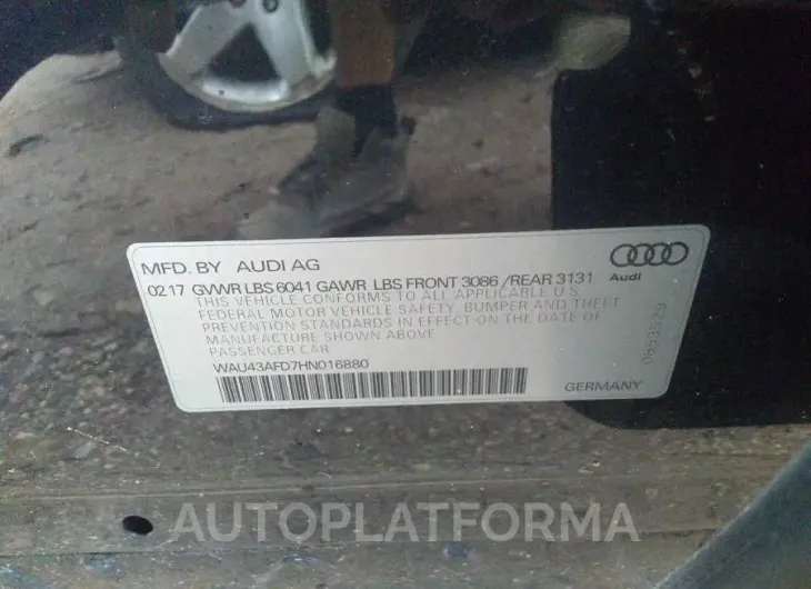 AUDI A8 L 2017 vin WAU43AFD7HN016880 from auto auction Iaai