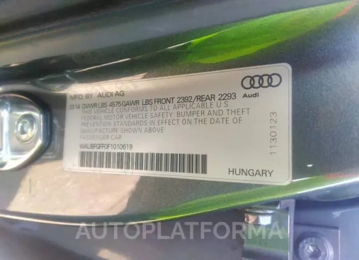 AUDI S3/A3 2015 vin WAUBFGFF0F1010619 from auto auction Iaai