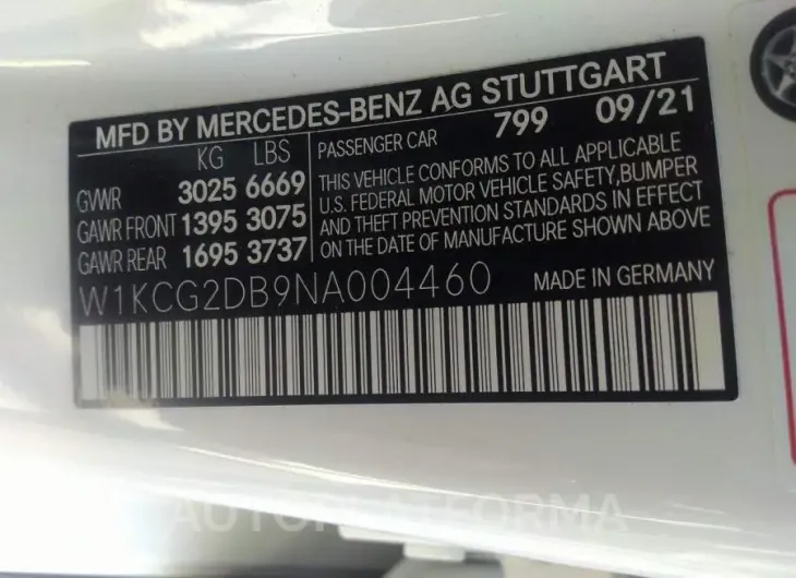 MERCEDES-BENZ EQS 2022 vin W1KCG2DB9NA004460 from auto auction Iaai