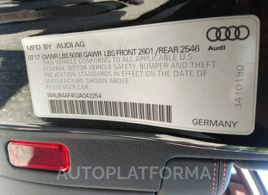 AUDI S4 2018 vin WAUB4AF40JA042254 from auto auction Iaai