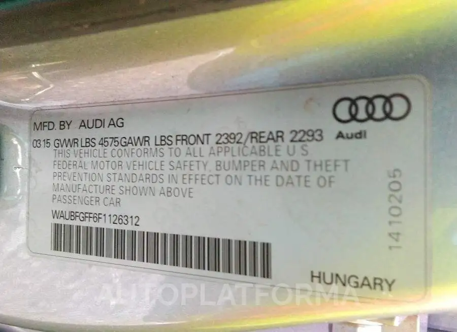 AUDI S3/A3 2015 vin WAUBFGFF6F1126312 from auto auction Iaai