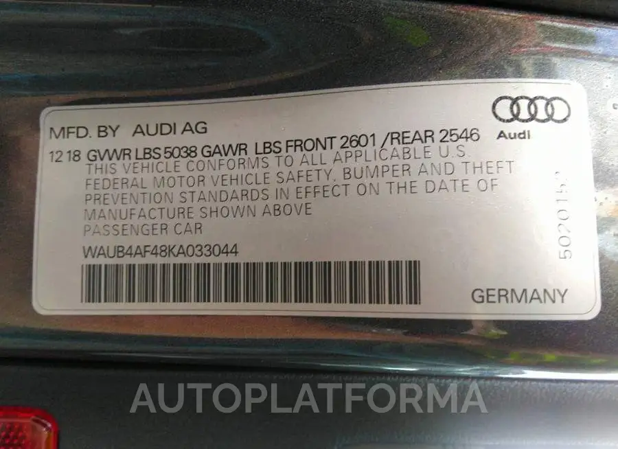 AUDI S4 2019 vin WAUB4AF48KA033044 from auto auction Iaai