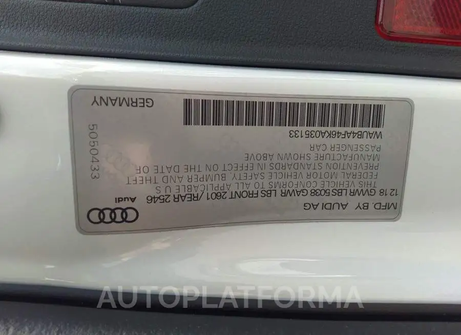 AUDI S4 2019 vin WAUB4AF46KA035133 from auto auction Iaai