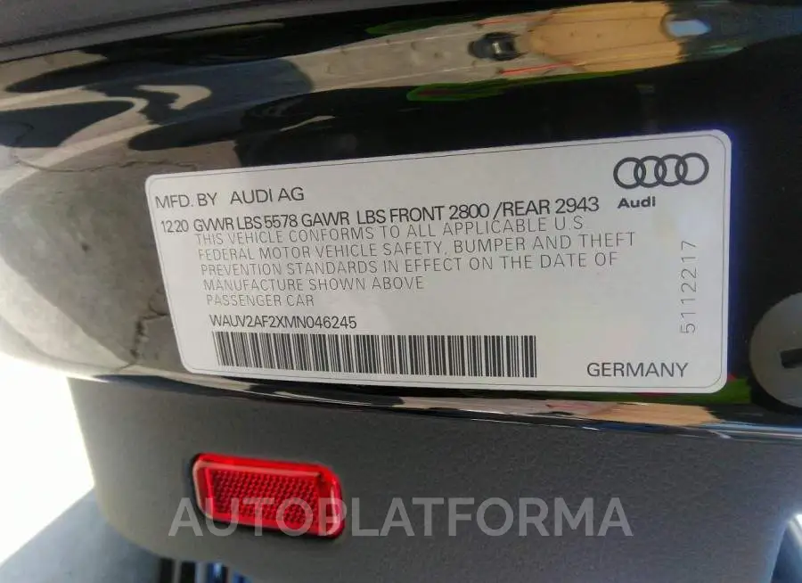 AUDI A7 2021 vin WAUV2AF2XMN046245 from auto auction Iaai