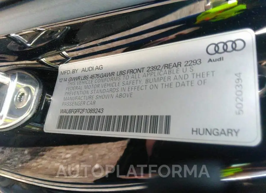 AUDI S3/A3 2015 vin WAUBFGFF2F1089243 from auto auction Iaai