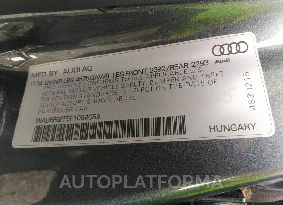 AUDI S3/A3 2015 vin WAUBFGFF5F1084053 from auto auction Iaai