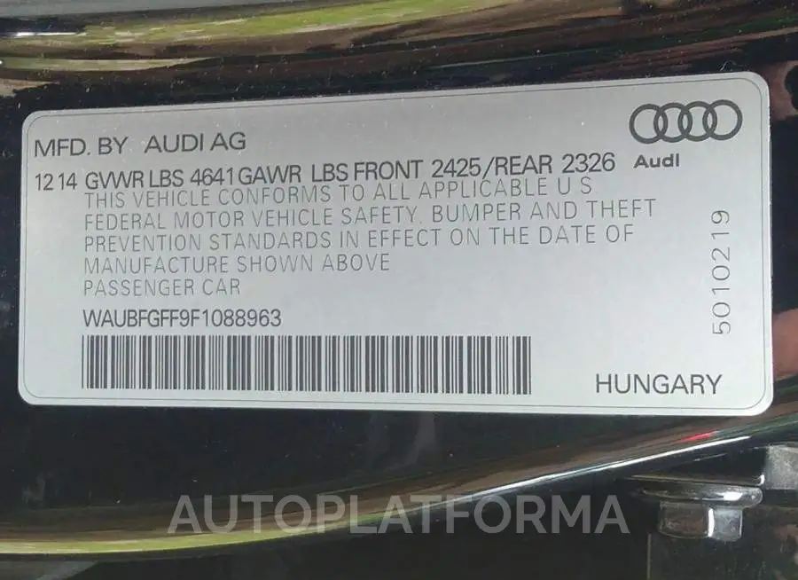 AUDI S3/A3 2015 vin WAUBFGFF9F1088963 from auto auction Iaai