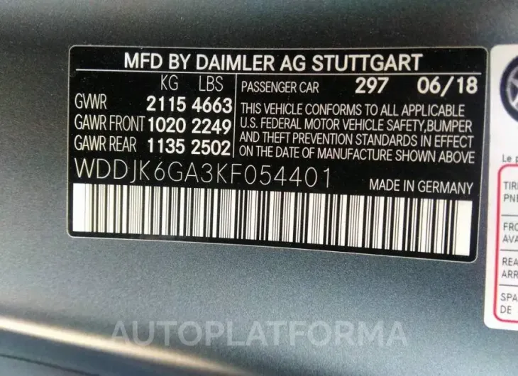 MERCEDES-BENZ SL 2019 vin WDDJK6GA3KF054401 from auto auction Iaai