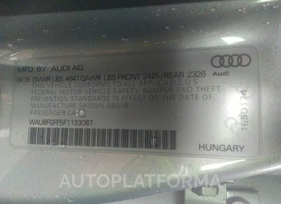 AUDI S3/A3 2015 vin WAUBFGFF5F1133087 from auto auction Iaai