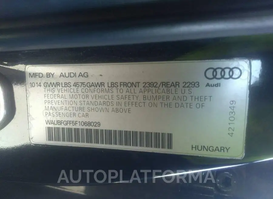 AUDI S3/A3 2015 vin WAUBFGFF5F1068029 from auto auction Iaai