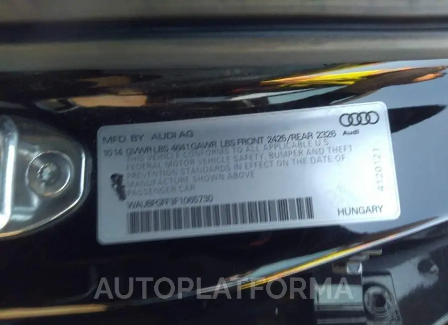 AUDI S3/A3 2015 vin WAUBFGFF3F1065730 from auto auction Iaai