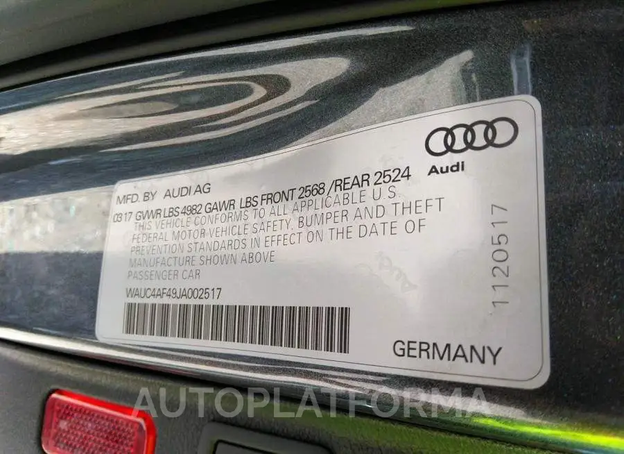 AUDI S4 2018 vin WAUC4AF49JA002517 from auto auction Iaai