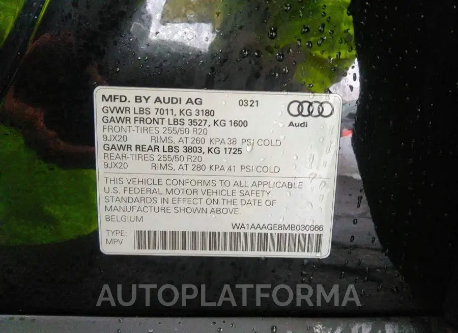 AUDI E-TRON 2021 vin WA1AAAGE8MB030666 from auto auction Iaai