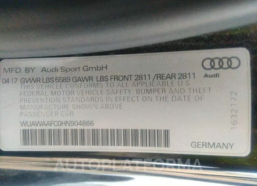 AUDI RS 7 2017 vin WUAWAAFC0HN904866 from auto auction Iaai