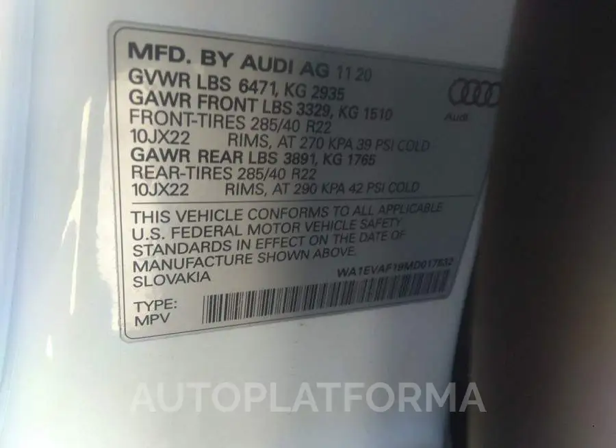 AUDI Q8 2021 vin WA1EVAF19MD017532 from auto auction Iaai