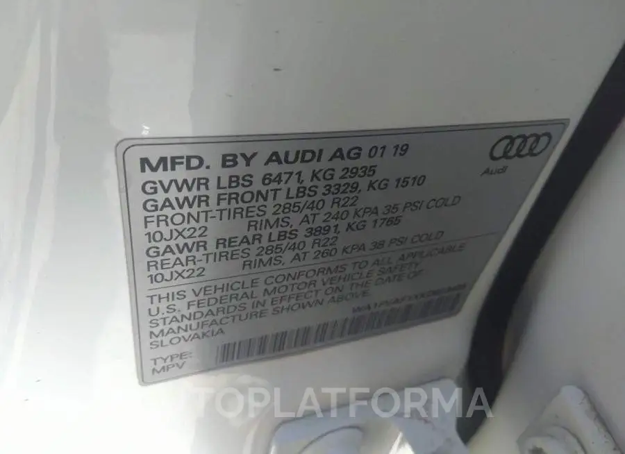 AUDI Q8 2019 vin WA1FVAF1XKD023485 from auto auction Iaai