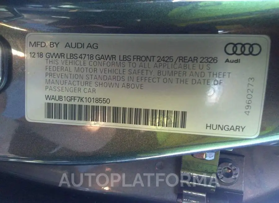 AUDI S3 2019 vin WAUB1GFF7K1018550 from auto auction Iaai