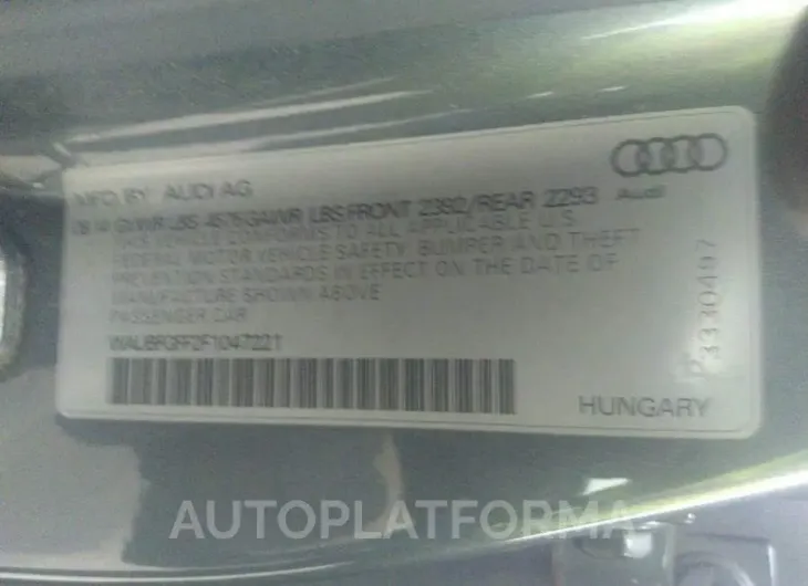 AUDI S3/A3 2015 vin WAUBFGFF2F1047221 from auto auction Iaai