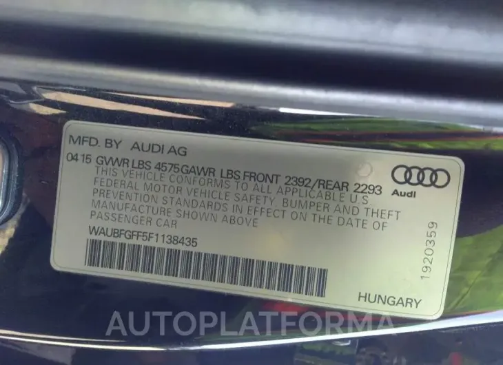 AUDI S3/A3 2015 vin WAUBFGFF5F1138435 from auto auction Iaai