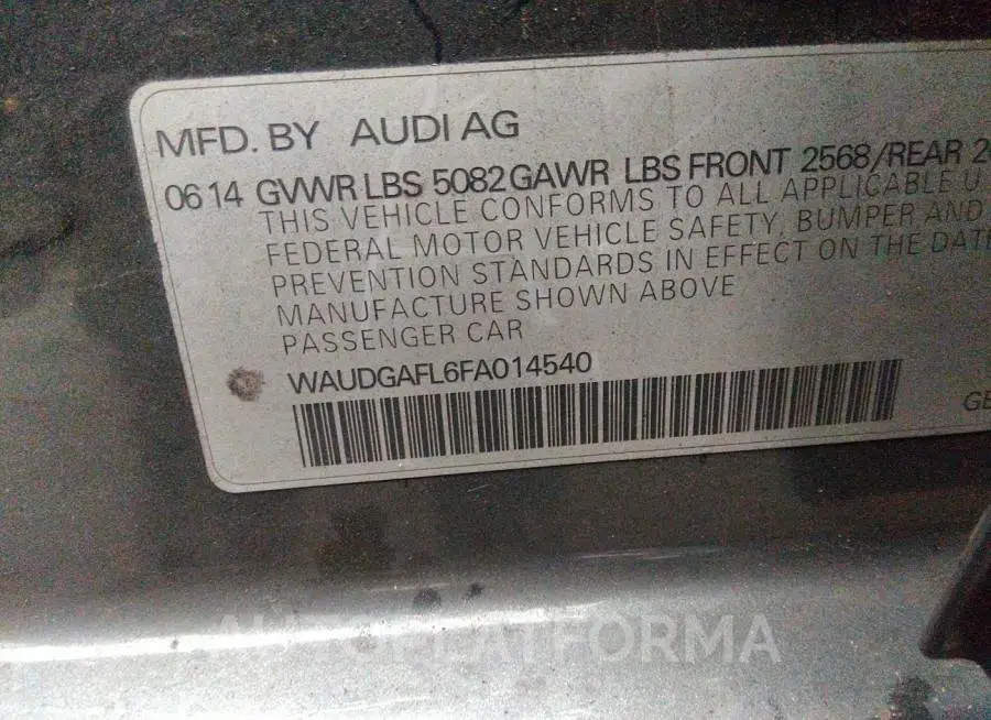 AUDI S4 2015 vin WAUDGAFL6FA014540 from auto auction Iaai